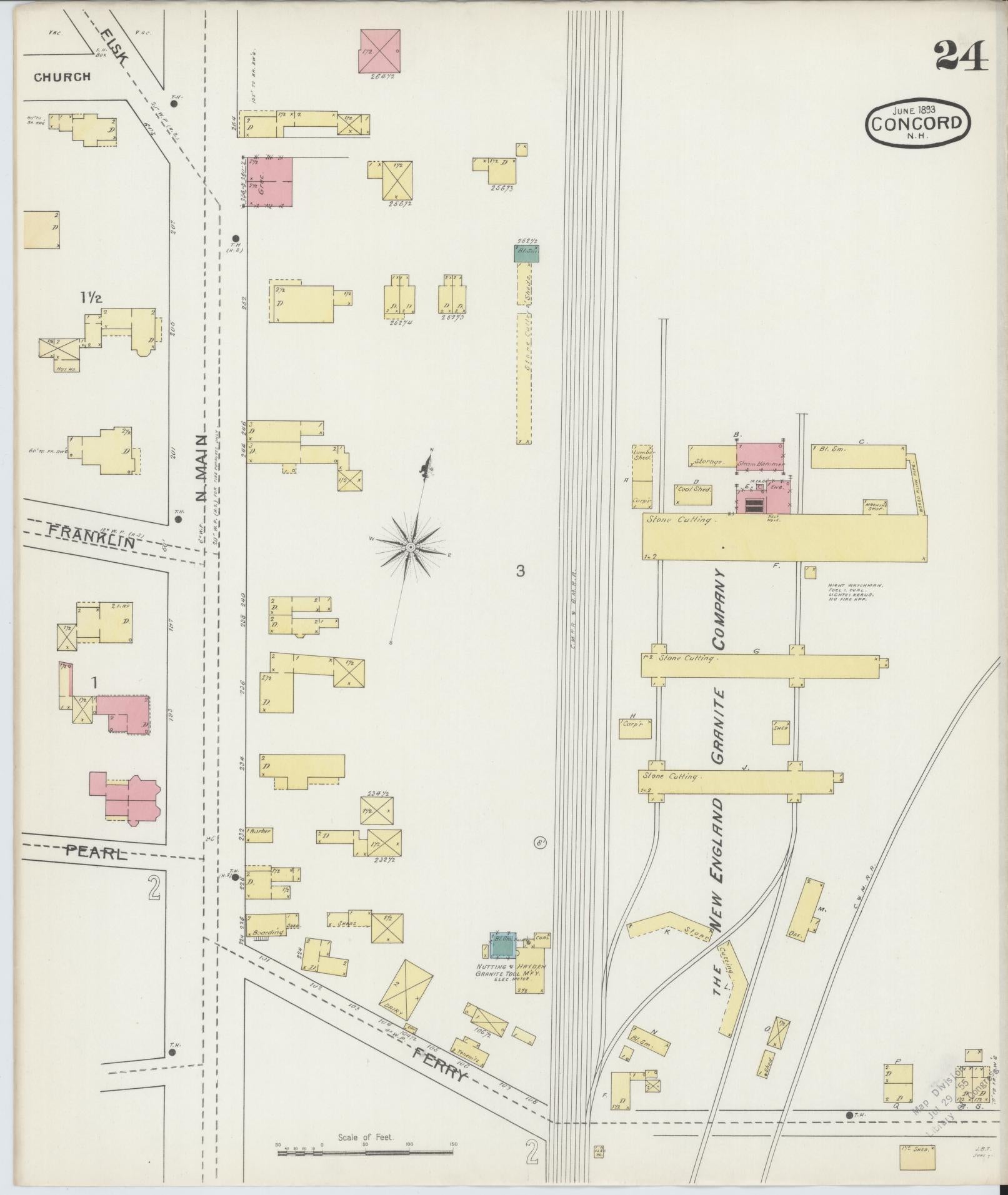 Sanborn Fire Insurance Map from Concord, Merrimack County, New Hampshire (1893), Sheet #0024 - Complete Map Set gallery image, historic Sanborn map, vintage wall art, New Hampshire New Hampshire