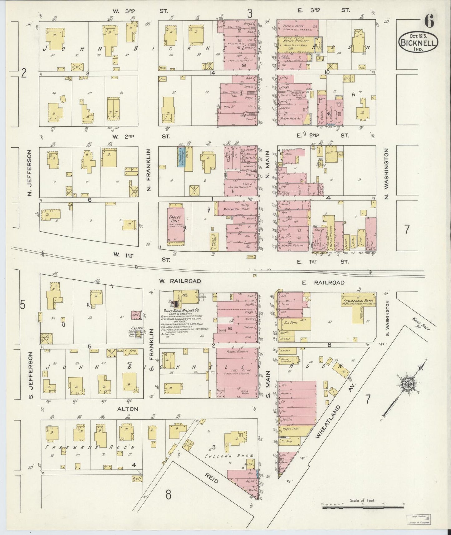Sanborn Fire Insurance Map from Bicknell, Knox County, Indiana (1915), Sheet #0006 - Complete Map Set gallery image, historic Sanborn map, vintage wall art, Indiana Indiana