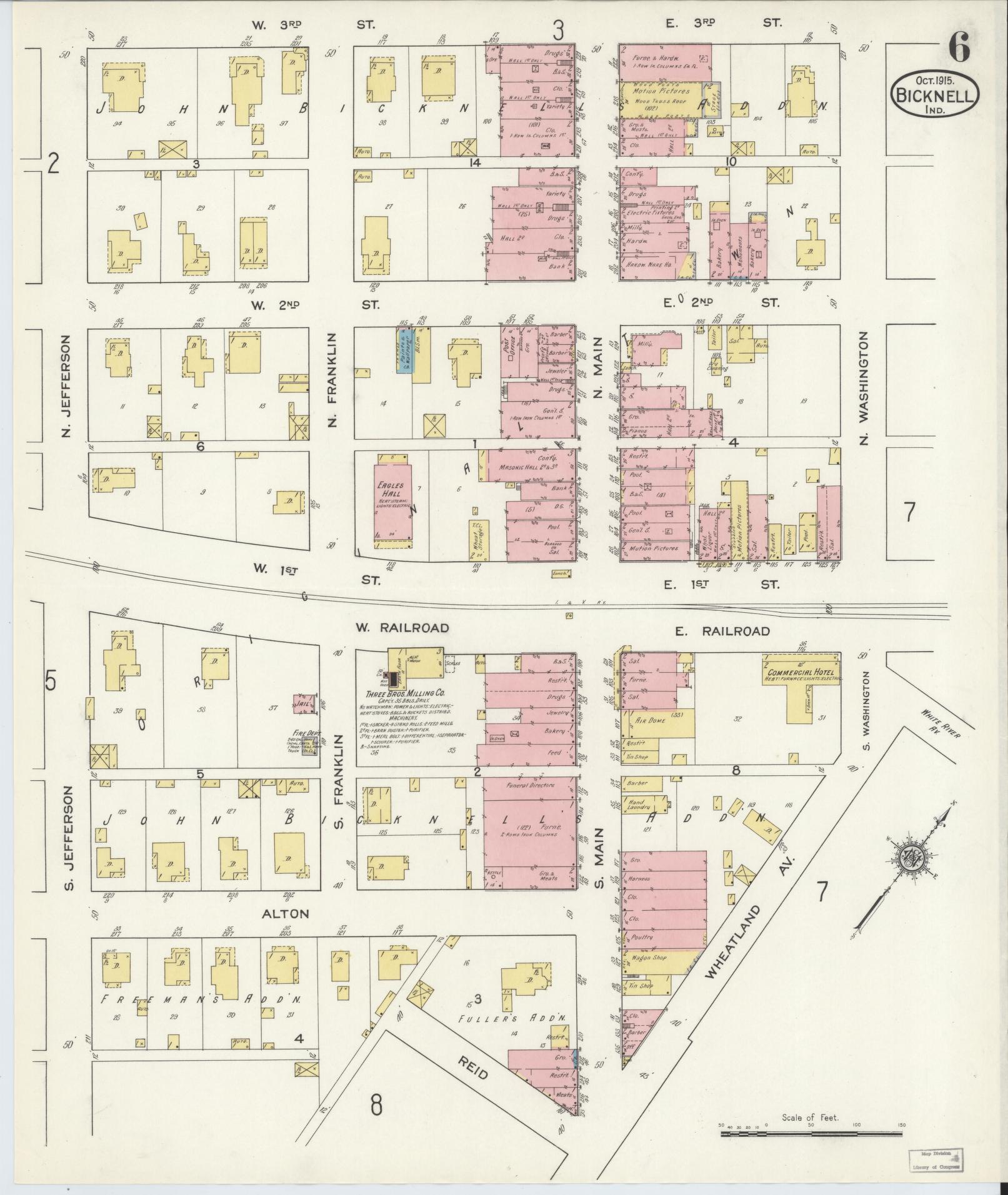 Sanborn Fire Insurance Map from Bicknell, Knox County, Indiana (1915), Sheet #0006 - Complete Map Set gallery image, historic Sanborn map, vintage wall art, Indiana Indiana