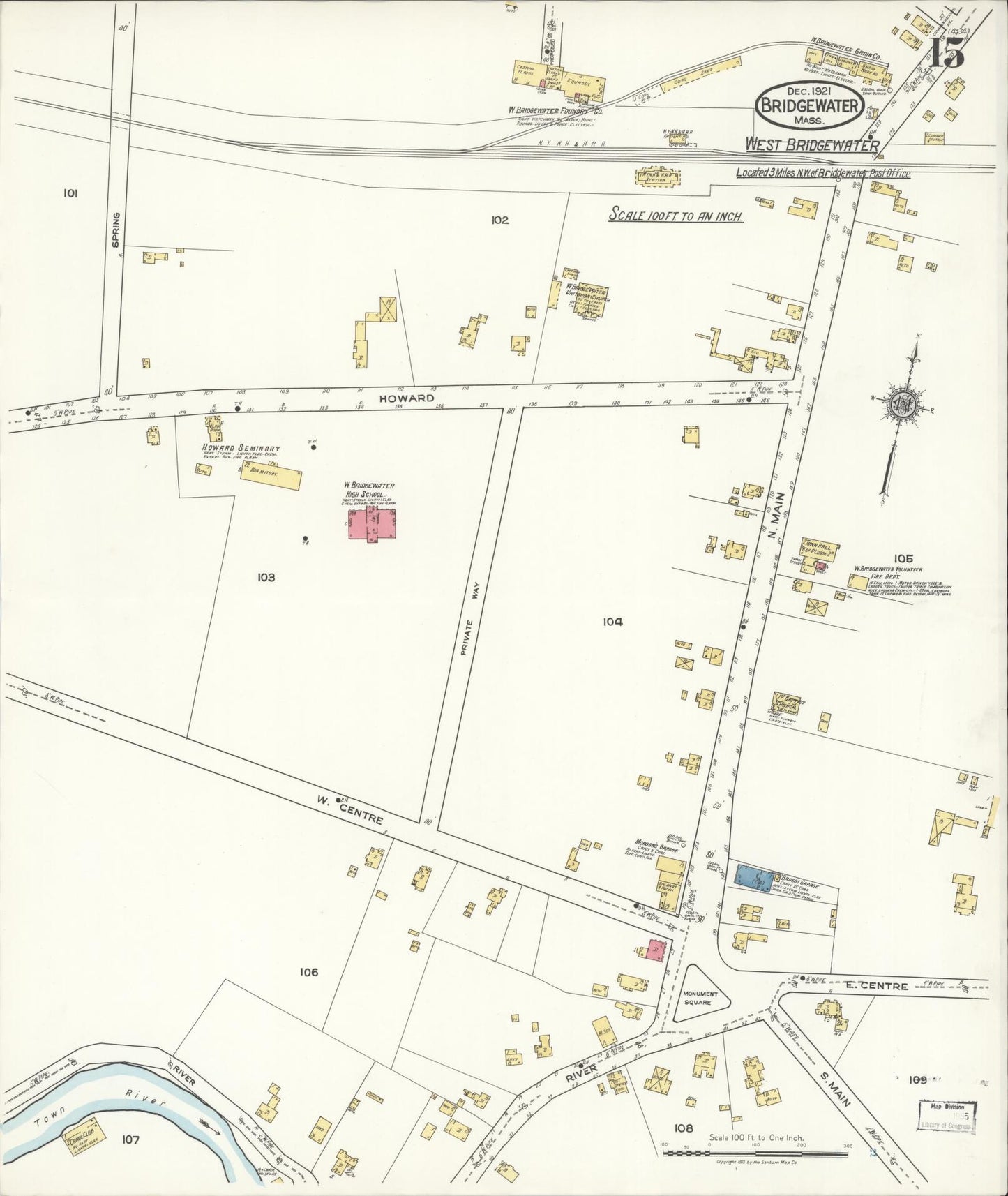 Sanborn Fire Insurance Map from Bridgewater, Plymouth County, Massachusetts (1921), Sheet #0015 - Complete Map Set gallery image, historic Sanborn map, vintage wall art, Massachusetts Massachusetts
