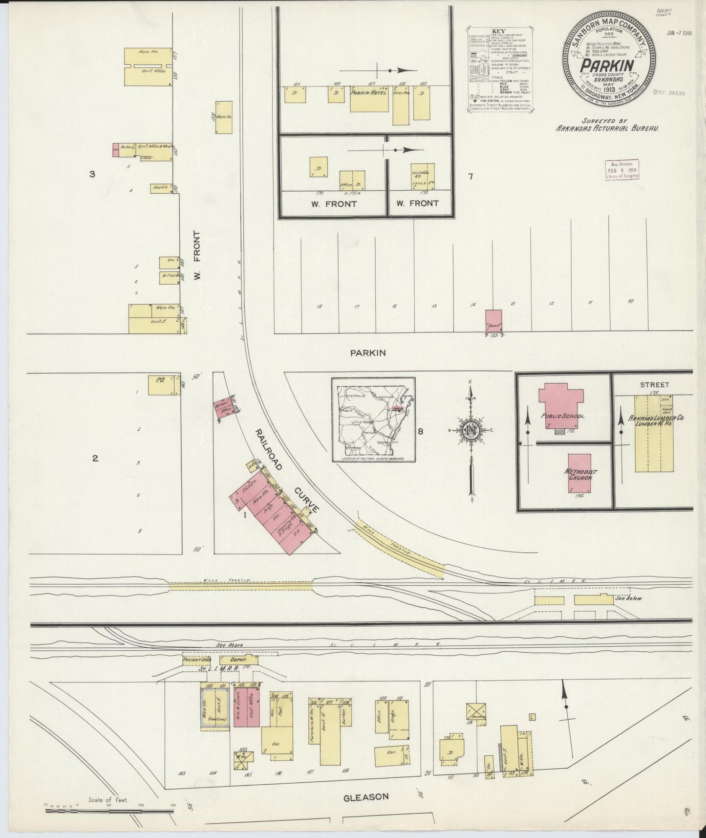 Sanborn Fire Insurance Map from Parkin, Cross County, Arkansas (1913), Sheet #0001 - Historic Sanborn Fire Insurance Map Print, vintage old map wall art, antique decor, genealogy gift, Arkansas Arkansas map