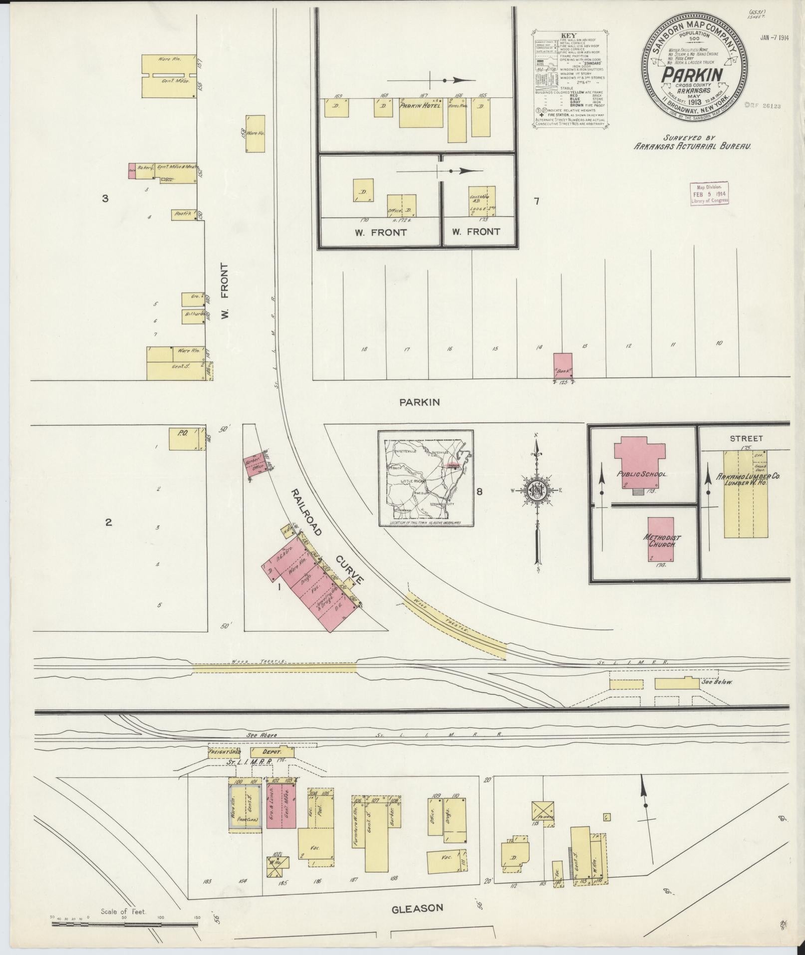 Sanborn Fire Insurance Map from Parkin, Cross County, Arkansas (1913), Sheet #0001 - Historic Sanborn Fire Insurance Map Print, vintage old map wall art, antique decor, genealogy gift, Arkansas Arkansas map