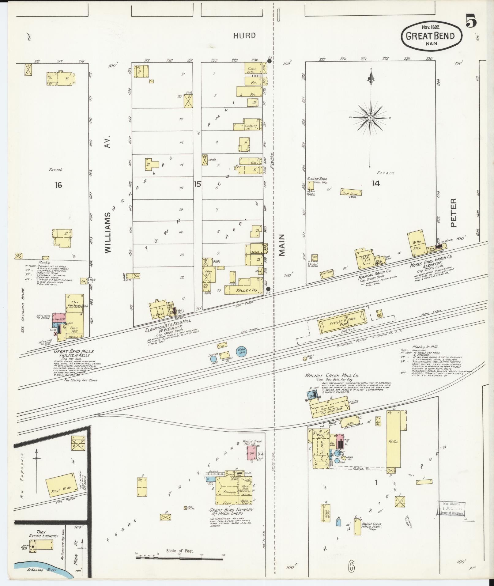 Sanborn Fire Insurance Map from Great Bend, Barton County, Kansas (1892), Sheet #0005 - Historic Sanborn Fire Insurance Map Print, vintage old map wall art, antique decor, genealogy gift, Kansas Kansas map