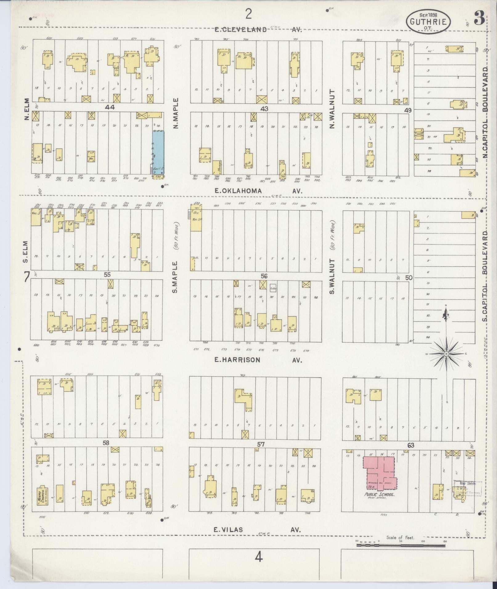 Sanborn Fire Insurance Map from Guthrie, Logan County, Oklahoma (1898), Sheet #0003 - Complete Map Set gallery image, historic Sanborn map, vintage wall art, Oklahoma Oklahoma