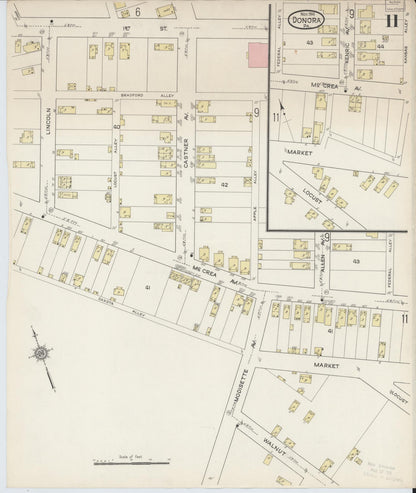 Sanborn Fire Insurance Map from Donora, Washington County, Pennsylvania (1914), Sheet #0011 - Historic Sanborn Fire Insurance Map Print, vintage old map wall art, antique decor, genealogy gift, Pennsylvania Pennsylvania map