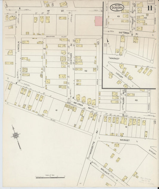 Sanborn Fire Insurance Map from Donora, Washington County, Pennsylvania (1914), Sheet #0011 - Historic Sanborn Fire Insurance Map Print, vintage old map wall art, antique decor, genealogy gift, Pennsylvania Pennsylvania map