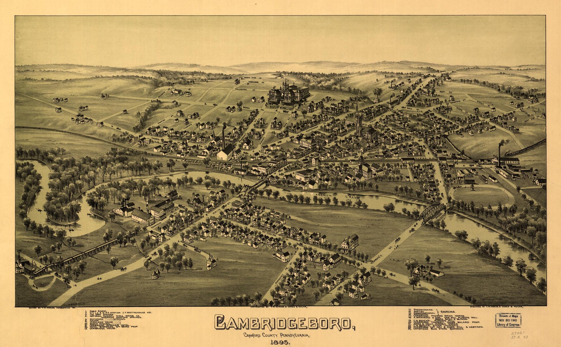 Cambridgeboro, Crawford County, Pennsylvania, 1895 (1895) – Historic Bird’s-Eye View Panorama Print