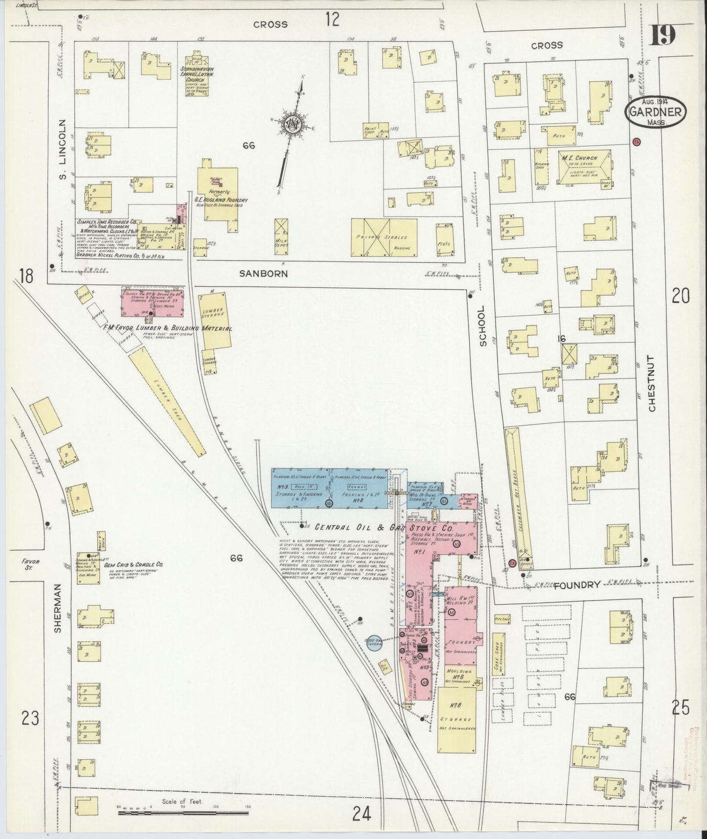Sanborn Fire Insurance Map from Gardner, Worcester County, Massachusetts (1914), Sheet #0019 - Complete Map Set gallery image, historic Sanborn map, vintage wall art, Massachusetts Massachusetts