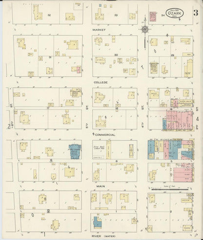 Sanborn Fire Insurance Map from Ozark, Franklin County, Arkansas (1914), Sheet #0003 - Complete Map Set gallery image, historic Sanborn map, vintage wall art, Arkansas Arkansas