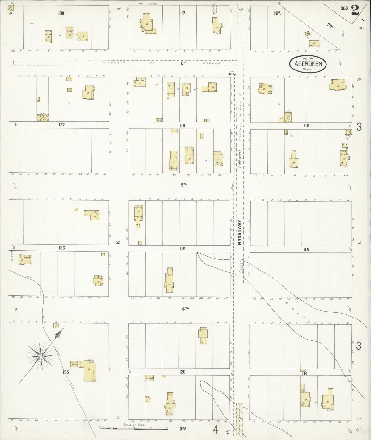 Sanborn Fire Insurance Map from Aberdeen, Grays Harbor County, Washington (1901), Sheet #0002 - Complete Map Set gallery image, historic Sanborn map, vintage wall art, Washington Washington