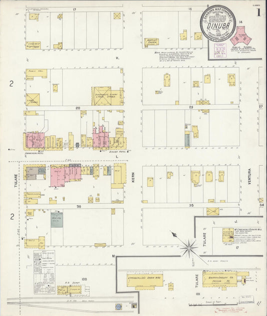 Sanborn Fire Insurance Map from Dinuba, Tulare County, California (1903), Sheet #0001 - Complete Map Set gallery image, historic Sanborn map, vintage wall art, California California
