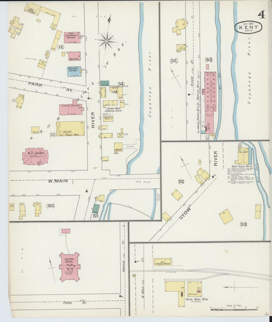 Sanborn Fire Insurance Map from Kent, Portage County, Ohio (1893), Sheet #0004 - Historic Sanborn Fire Insurance Map Print, vintage old map wall art, antique decor, genealogy gift, Ohio Ohio map