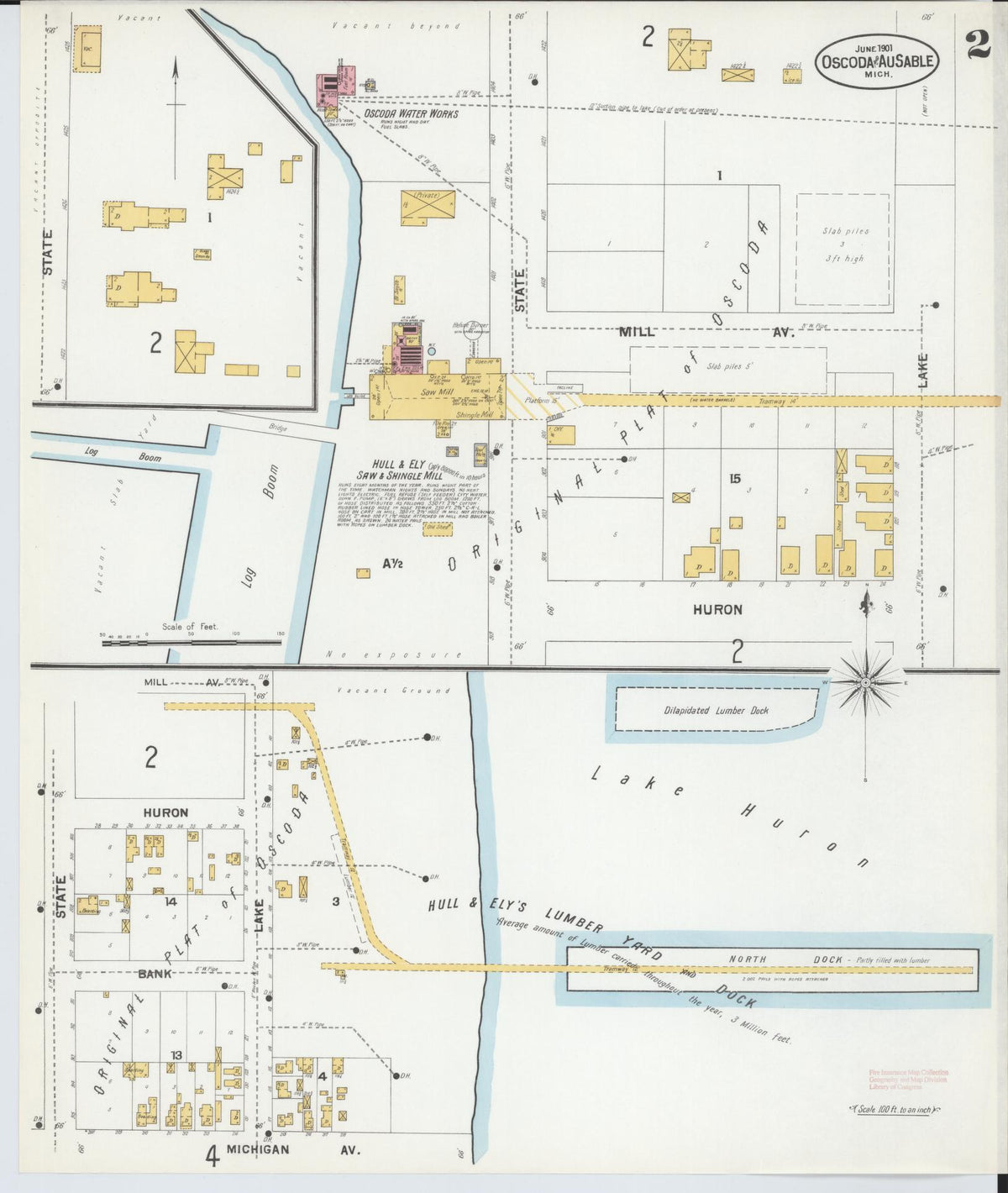 Sanborn Fire Insurance Map from Oscoda, Iosco County, Michigan (1901), Sheet #0002 - Historic Sanborn Fire Insurance Map Print, vintage old map wall art, antique decor, genealogy gift, Michigan Michigan map