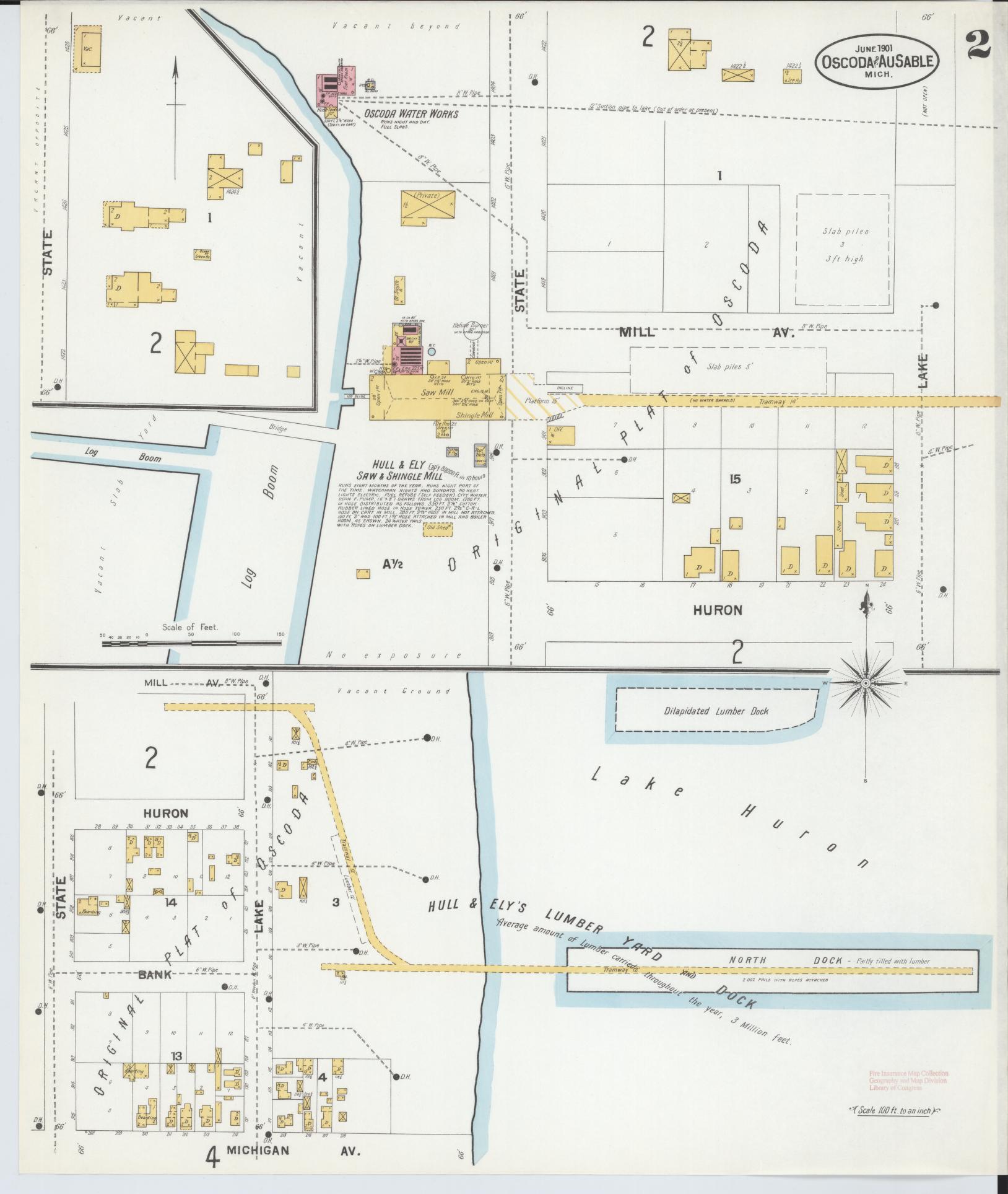 Sanborn Fire Insurance Map from Oscoda, Iosco County, Michigan (1901), Sheet #0002 - Historic Sanborn Fire Insurance Map Print, vintage old map wall art, antique decor, genealogy gift, Michigan Michigan map