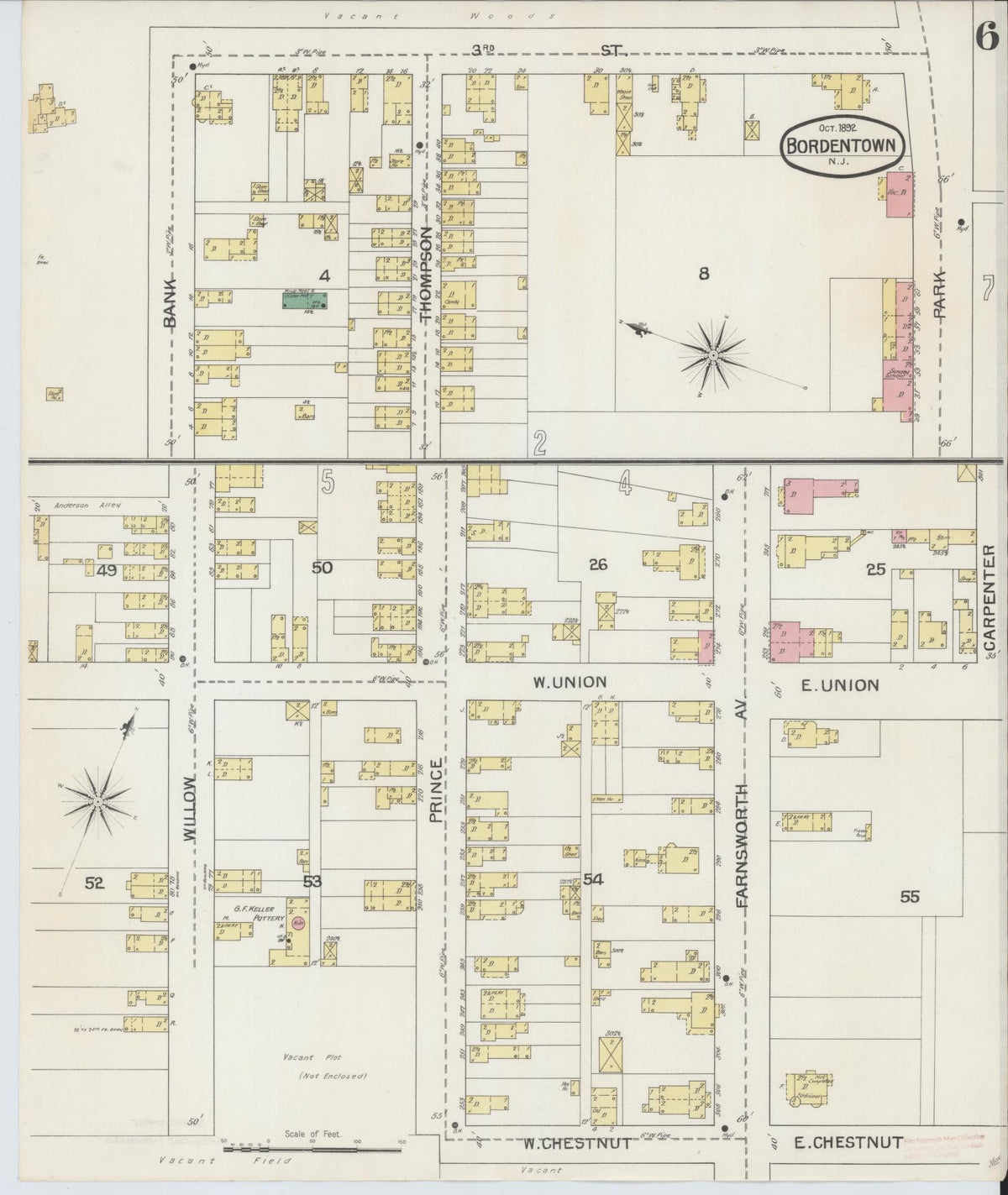 Sanborn Fire Insurance Map from Bordentown, Burlington County, New Jersey (1892), Sheet #0006 - Complete Map Set gallery image, historic Sanborn map, vintage wall art, New Jersey New Jersey
