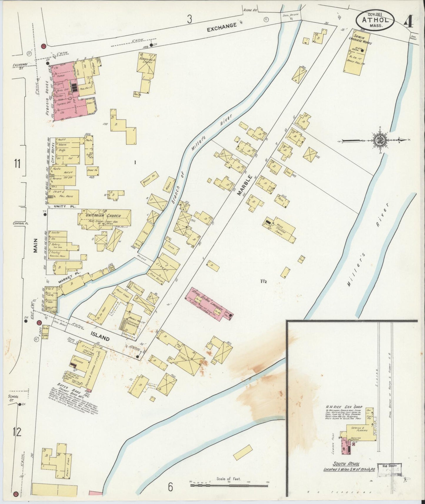 Sanborn Fire Insurance Map from Athol, Worcester County, Massachusetts (1911), Sheet #0004 - Complete Map Set gallery image, historic Sanborn map, vintage wall art, Massachusetts Massachusetts