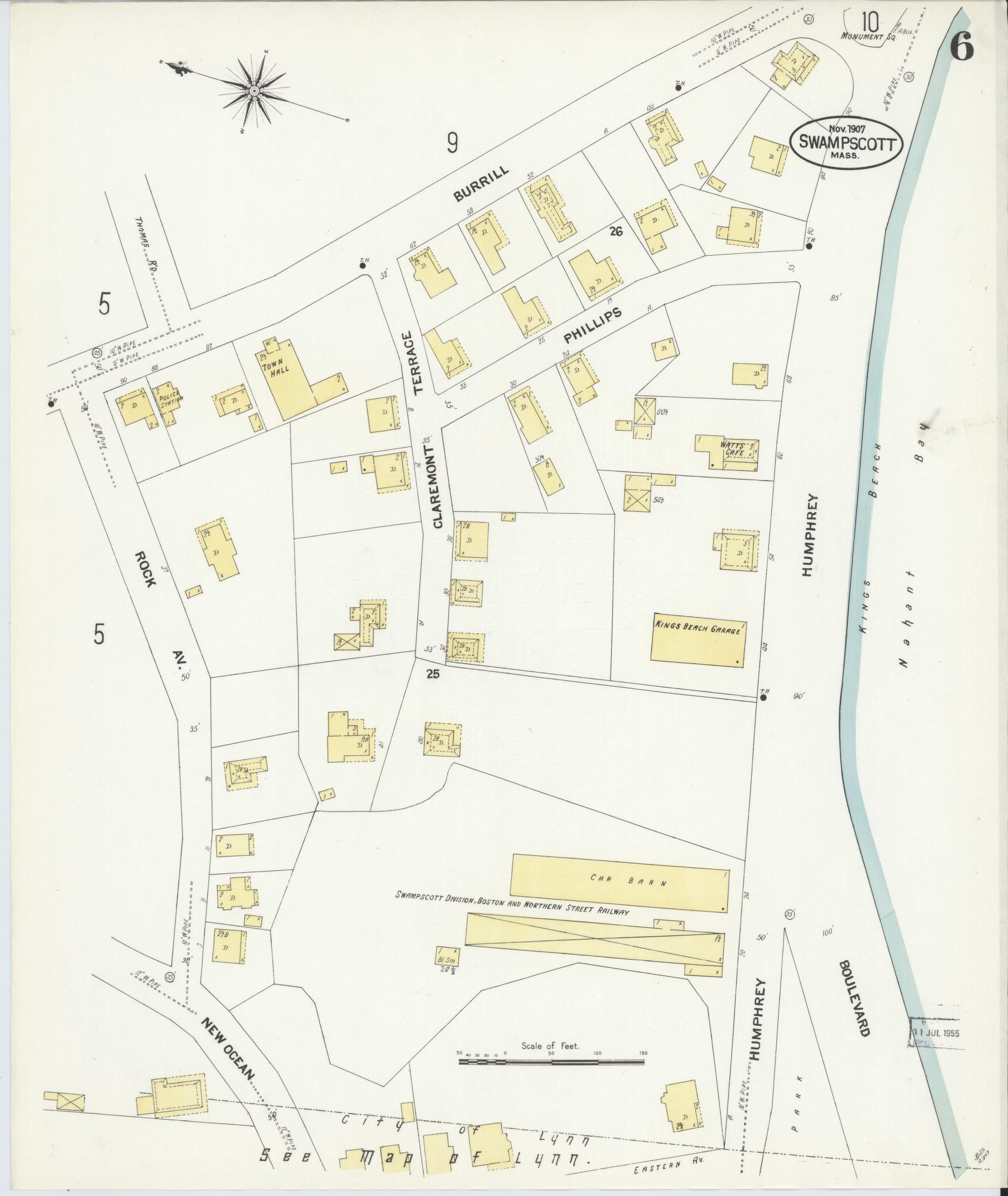 Sanborn Fire Insurance Map from Swampscott, Essex County, Massachusetts (1907), Sheet #0006 - Historic Sanborn Fire Insurance Map Print, vintage old map wall art, antique decor, genealogy gift, Massachusetts Massachusetts map