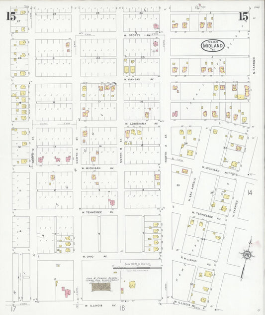 Sanborn Fire Insurance Map from Midland, Midland County, Texas (1929), Sheet #0015 - Historic Sanborn Fire Insurance Map Print, vintage old map wall art, antique decor, genealogy gift, Texas Texas map