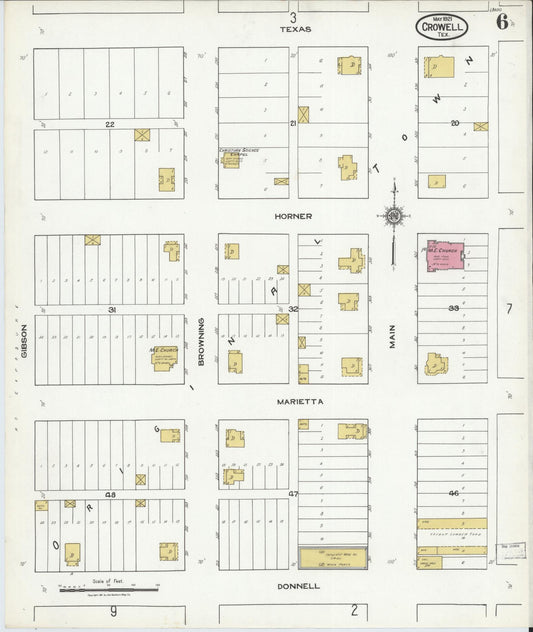 Sanborn Fire Insurance Map from Crowell, Foard County, Texas (1921), Sheet #0006 - Historic Sanborn Fire Insurance Map Print, vintage old map wall art, antique decor, genealogy gift, Texas Texas map