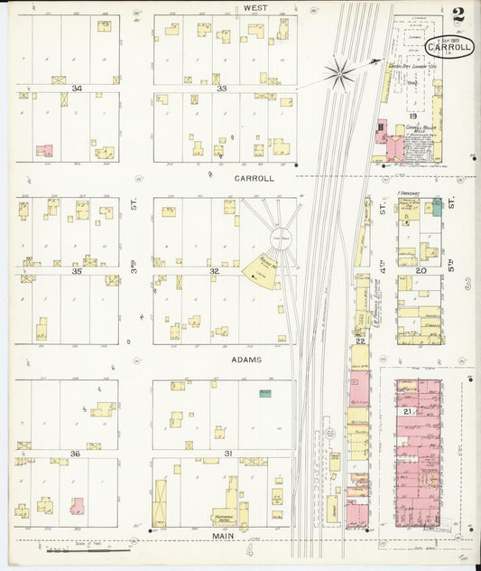 Sanborn Fire Insurance Map from Carroll, Carroll County, Iowa (1893), Sheet #0002 - Historic Sanborn Fire Insurance Map Print, vintage old map wall art