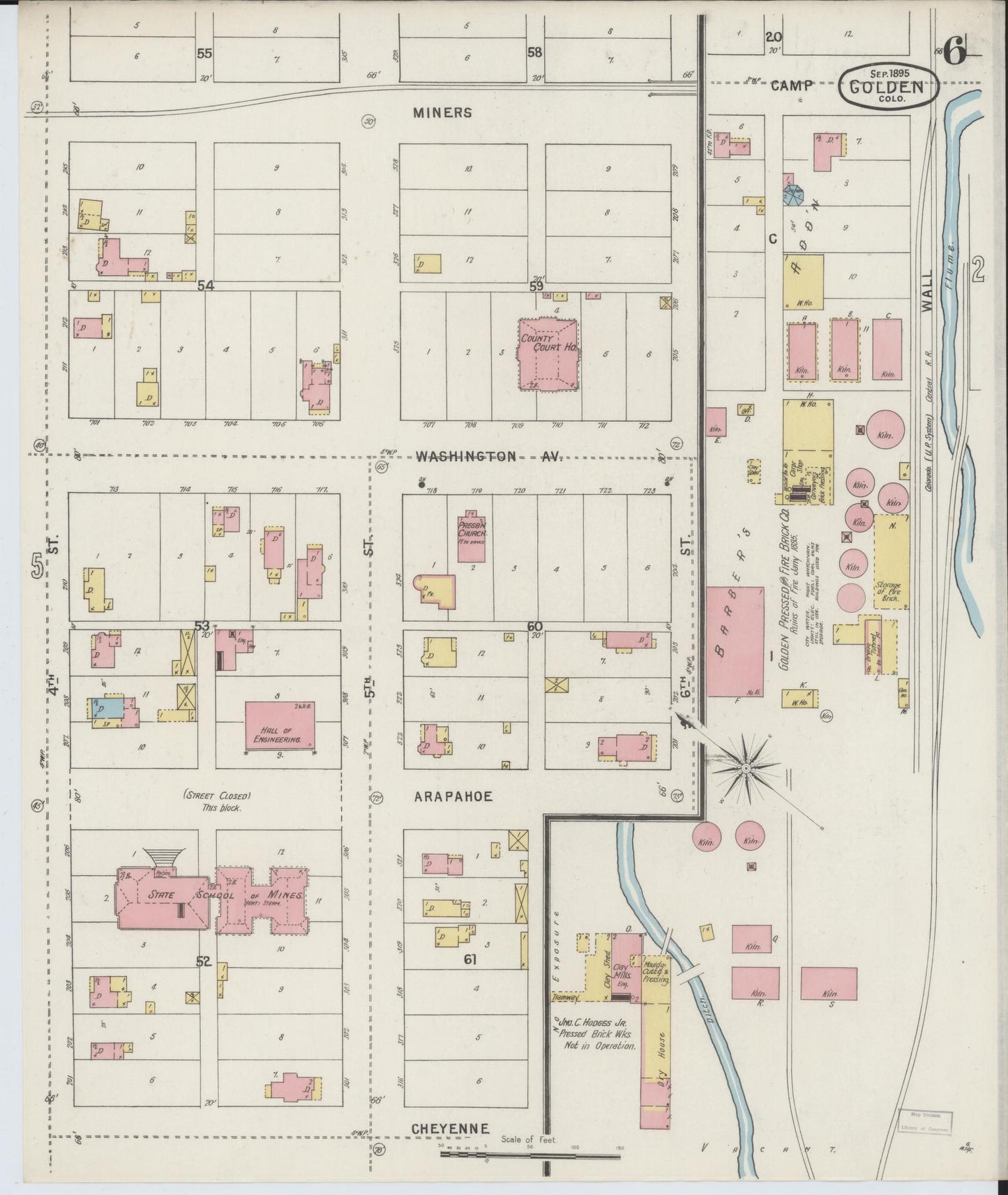 Sanborn Fire Insurance Map from Golden, Jefferson County, Colorado (1895), Sheet #0006 - Complete Map Set gallery image, historic Sanborn map, vintage wall art, Colorado Colorado