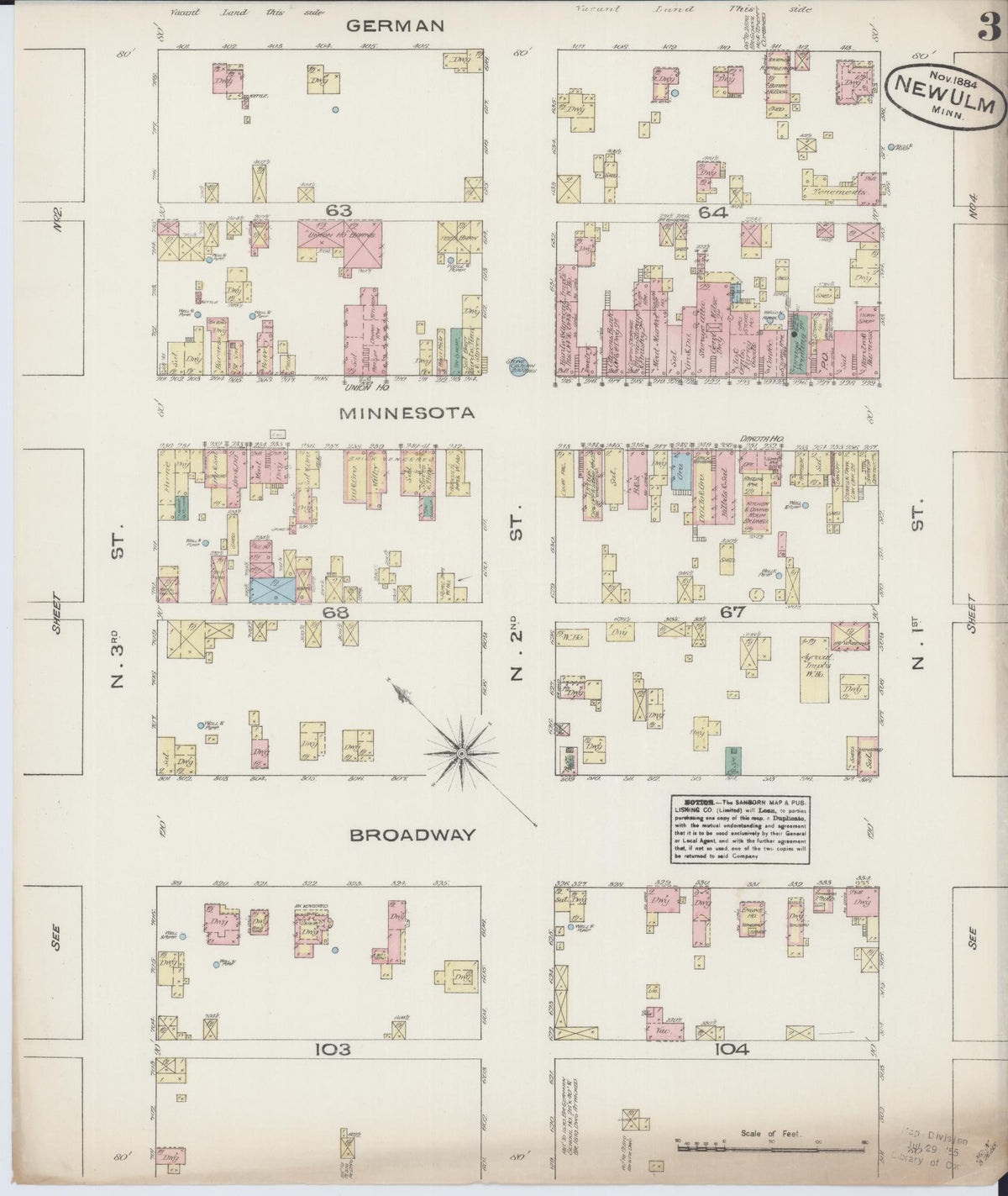 Sanborn Fire Insurance Map from New Ulm, Brown County, Minnesota (1884), Sheet #0003 - Complete Map Set gallery image, historic Sanborn map, vintage wall art, Minnesota Minnesota
