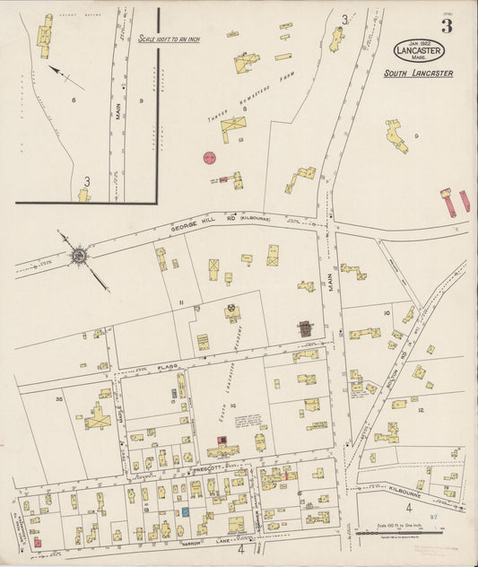 Sanborn Fire Insurance Map from Lancaster, Worcester County, Massachusetts (1922), Sheet #0003 - Historic Sanborn Fire Insurance Map Print, vintage old map wall art, antique decor, genealogy gift, Massachusetts Massachusetts map