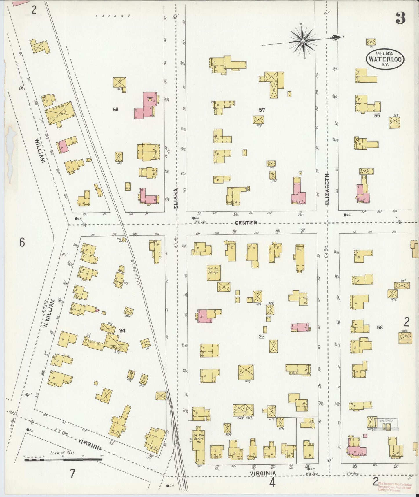 Sanborn Fire Insurance Map from Waterloo, Seneca County, New York (1904), Sheet #0003 - Complete Map Set gallery image, historic Sanborn map, vintage wall art, New York New York