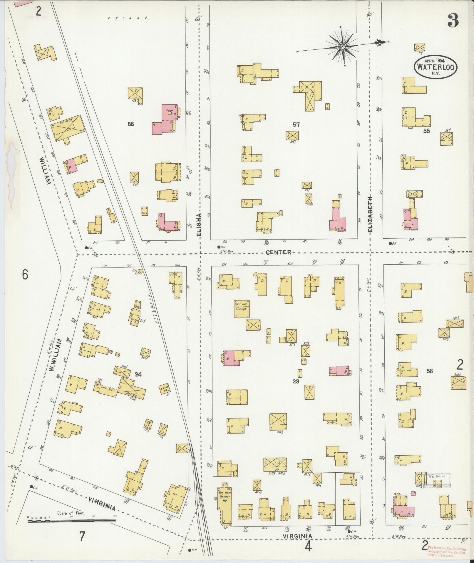 Sanborn Fire Insurance Map from Waterloo, Seneca County, New York (1904), Sheet #0003 - Complete Map Set gallery image, historic Sanborn map, vintage wall art, New York New York