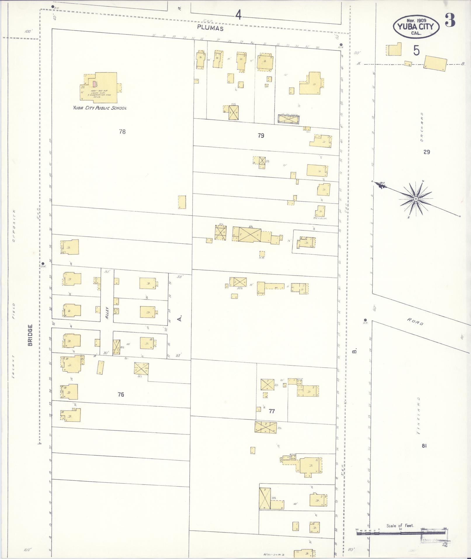 Sanborn Fire Insurance Map from Yuba City, Sutter County, California (1909), Sheet #0003 - Complete Map Set gallery image, historic Sanborn map, vintage wall art, California California