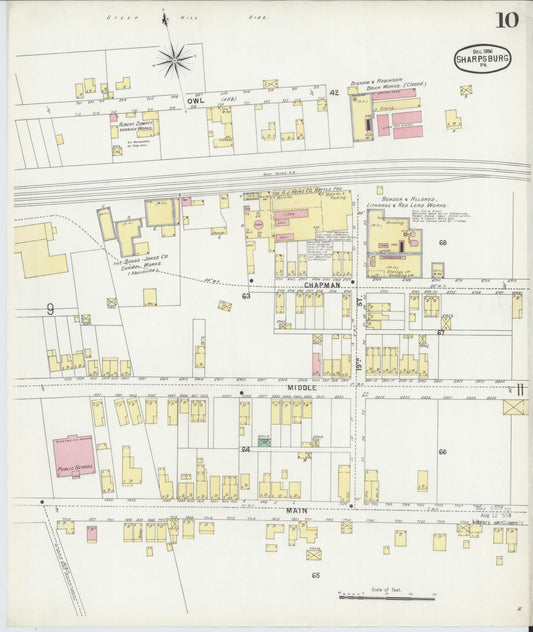 Sanborn Fire Insurance Map from Sharpsburg, Allegheny County, Pennsylvania (1896), Sheet #0010 - Historic Sanborn Fire Insurance Map Print, vintage old map wall art, antique decor, genealogy gift, Pennsylvania Pennsylvania map