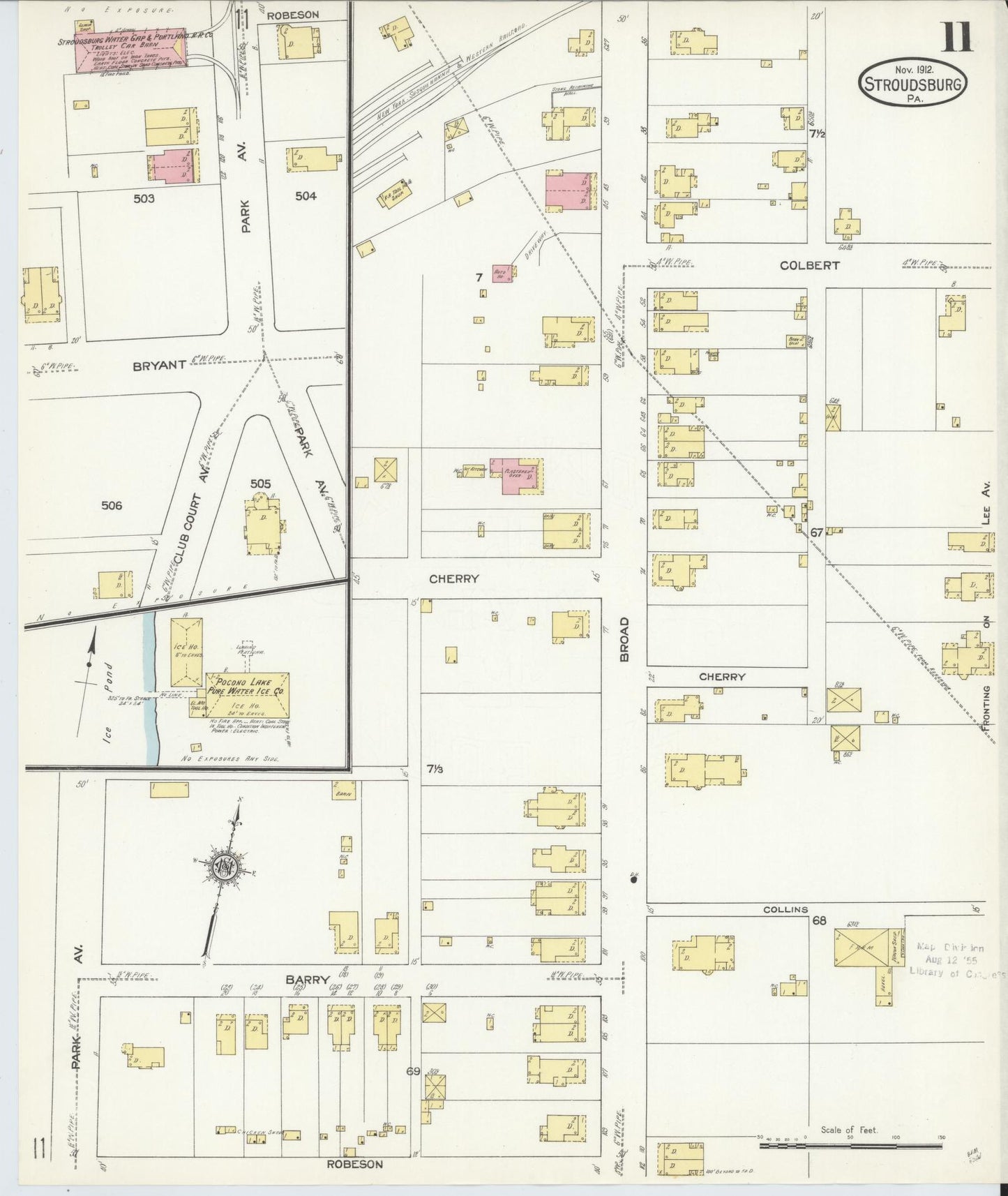 Sanborn Fire Insurance Map from Stroudsburg, Monroe County, Pennsylvania (1912), Sheet #0011 - Historic Sanborn Fire Insurance Map Print, vintage old map wall art, antique decor, genealogy gift, Pennsylvania Pennsylvania map