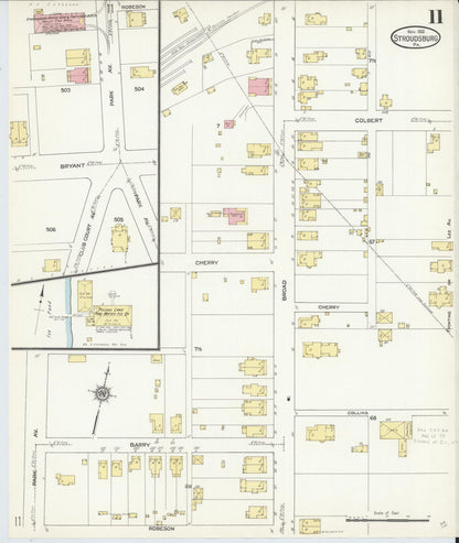 Sanborn Fire Insurance Map from Stroudsburg, Monroe County, Pennsylvania (1912), Sheet #0011 - Historic Sanborn Fire Insurance Map Print, vintage old map wall art, antique decor, genealogy gift, Pennsylvania Pennsylvania map
