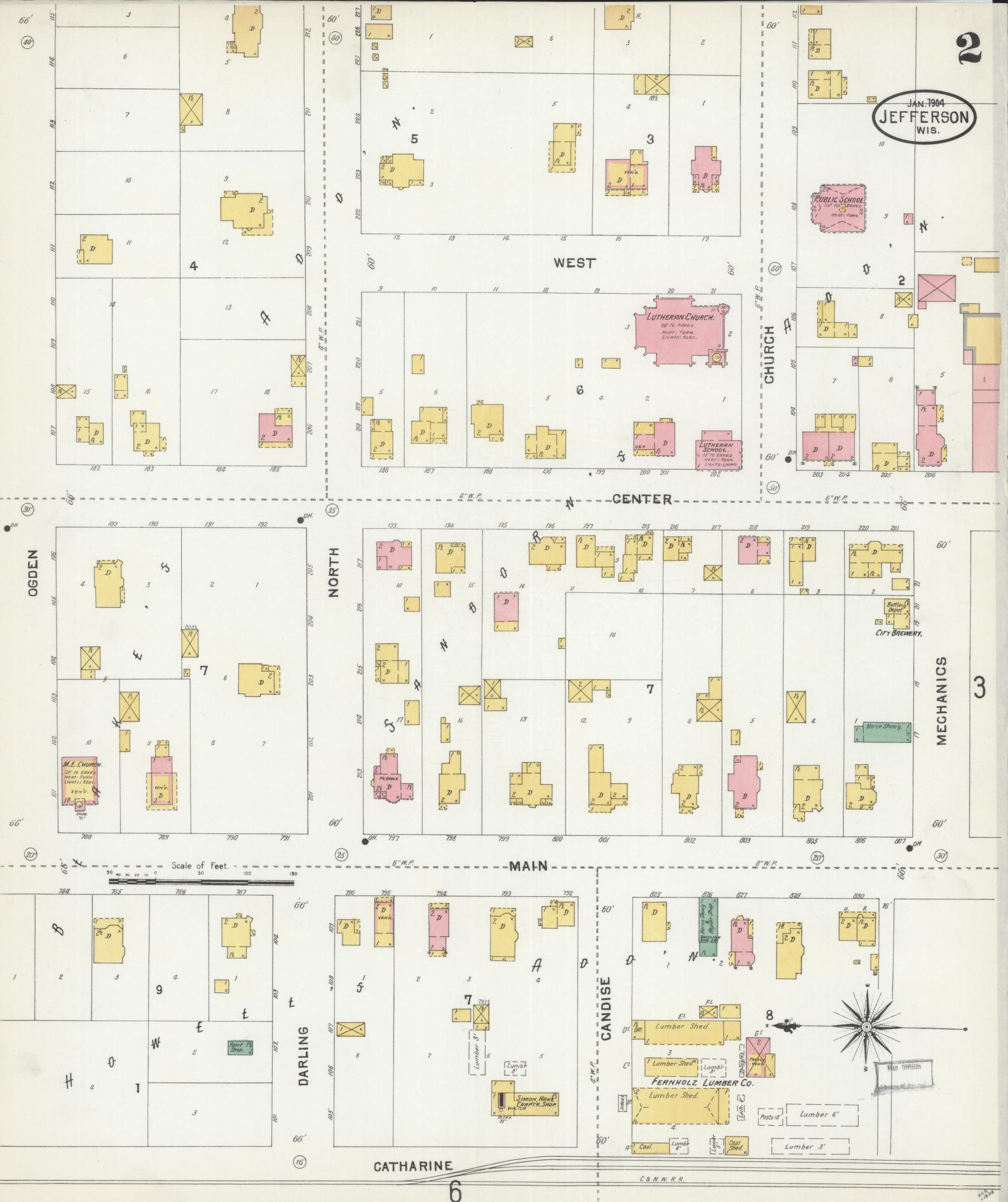 Sanborn Fire Insurance Map from Jefferson, Jefferson County, Wisconsin (1904), Sheet #0002 - Complete Map Set gallery image, historic Sanborn map, vintage wall art, Wisconsin Wisconsin