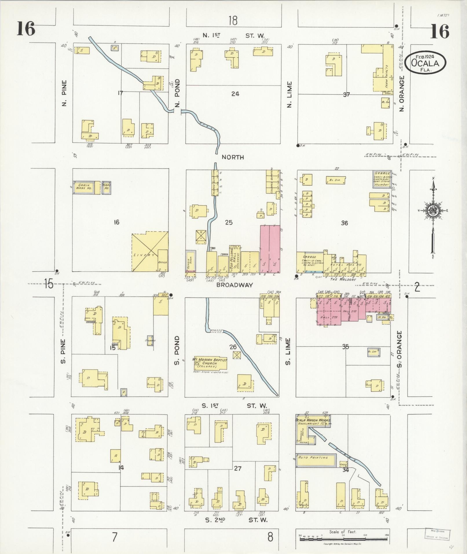 Sanborn Fire Insurance Map from Ocala, Marion County, Florida (1924), Sheet #0016 - Historic Sanborn Fire Insurance Map Print, vintage old map wall art, antique decor, genealogy gift, Florida Florida map