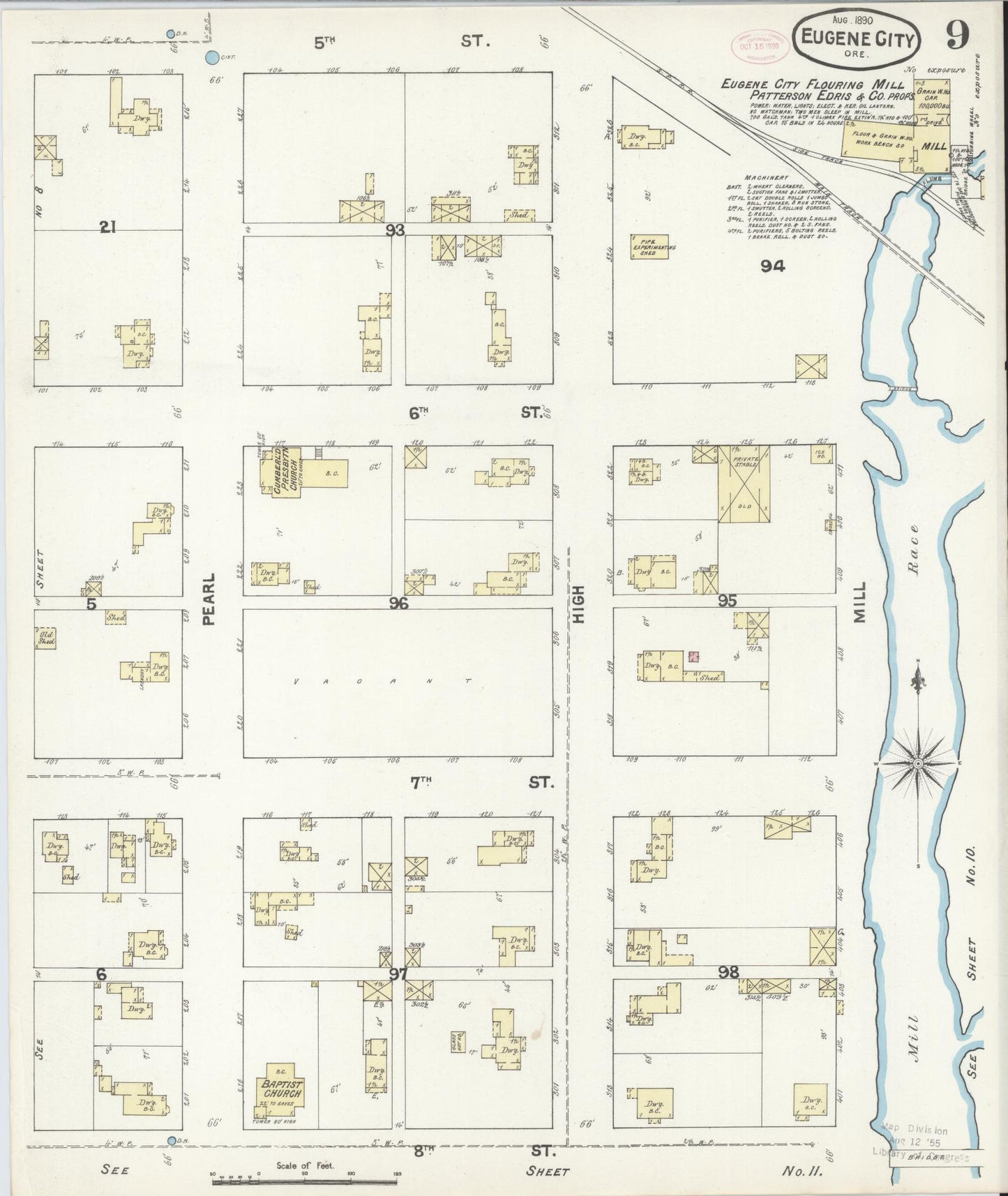 Sanborn Fire Insurance Map from Eugene, Lane County, Oregon (1890), Sheet #0009 - Historic Sanborn Fire Insurance Map Print, vintage old map wall art, antique decor, genealogy gift, Oregon Oregon map