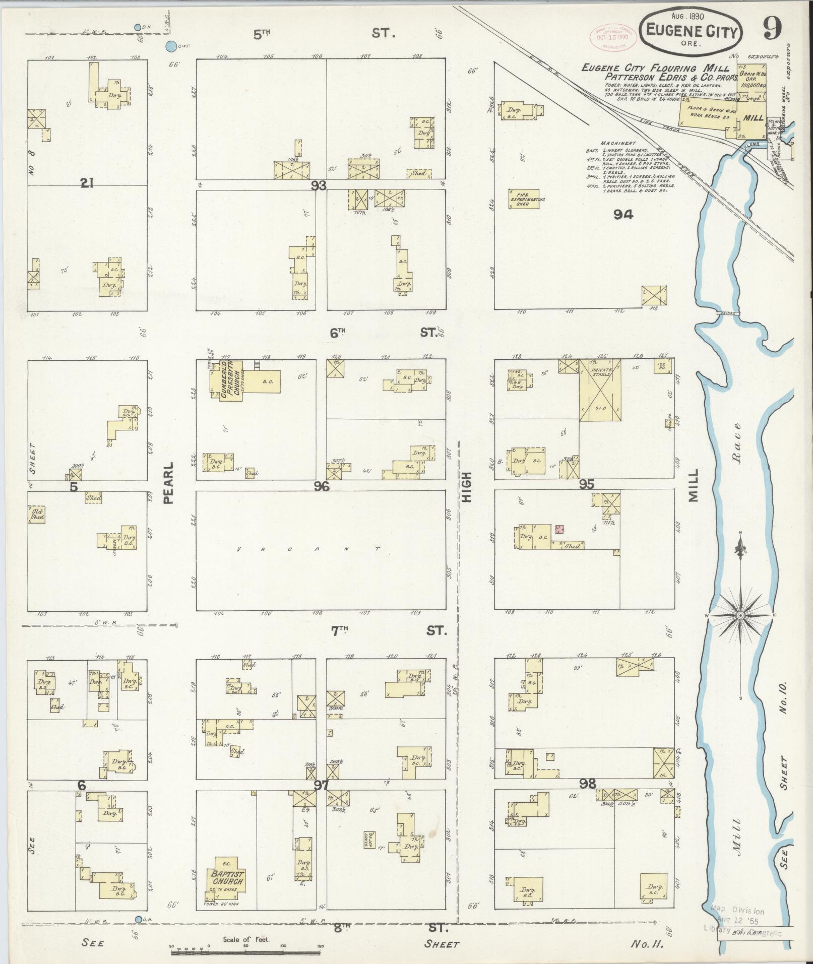 Sanborn Fire Insurance Map from Eugene, Lane County, Oregon (1890), Sheet #0009 - Historic Sanborn Fire Insurance Map Print, vintage old map wall art, antique decor, genealogy gift, Oregon Oregon map