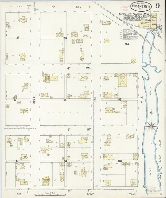 Sanborn Fire Insurance Map from Eugene, Lane County, Oregon (1890), Sheet #0009 - Historic Sanborn Fire Insurance Map Print, vintage old map wall art, antique decor, genealogy gift, Oregon Oregon map