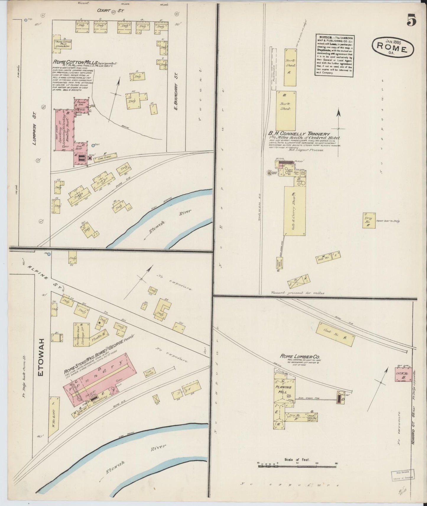 Sanborn Fire Insurance Map from Rome, Floyd County, Georgia (1885), Sheet #0005 - Complete Map Set gallery image, historic Sanborn map, vintage wall art, Georgia Georgia