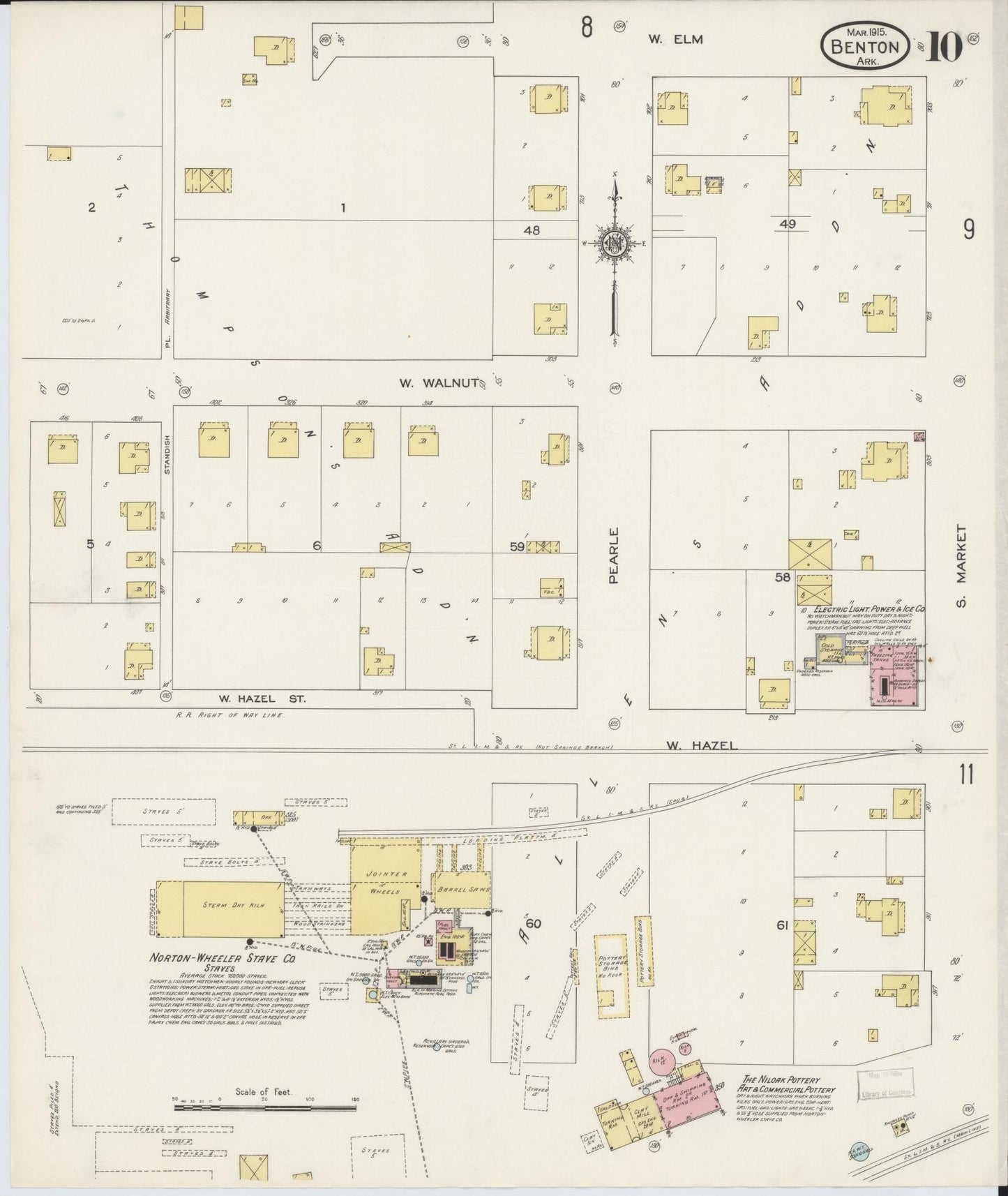 Sanborn Fire Insurance Map from Benton, Saline County, Arkansas (1915), Sheet #0010 - Complete Map Set gallery image, historic Sanborn map, vintage wall art, Arkansas Arkansas