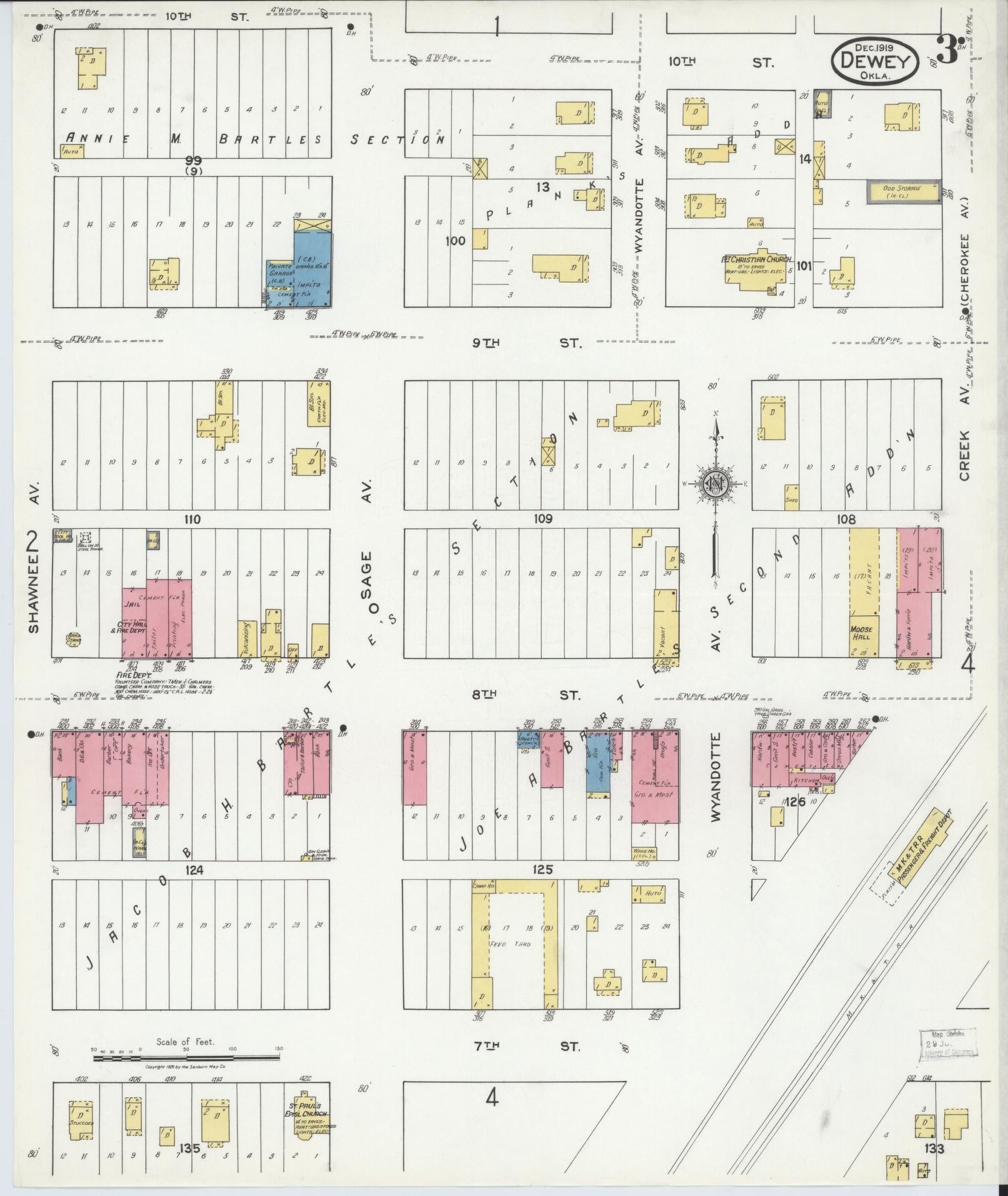 Sanborn Fire Insurance Map from Dewey, Washington County, Oklahoma (1919), Sheet #0003 - Historic Sanborn Fire Insurance Map Print, vintage old map wall art, antique decor, genealogy gift, Oklahoma Oklahoma map