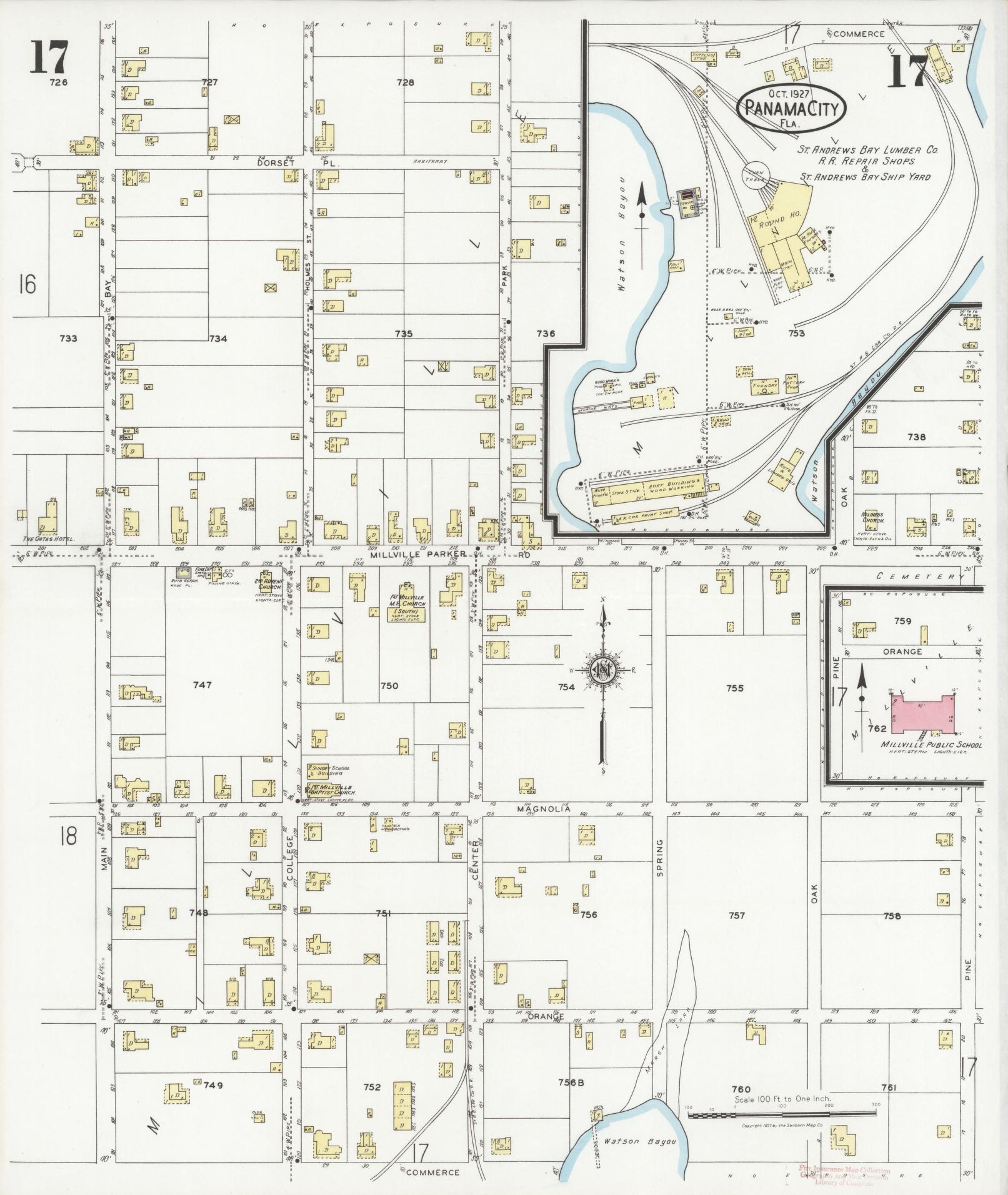 Sanborn Fire Insurance Map from Panama City, Bay County, Florida (1927), Sheet #0017 - Complete Map Set gallery image, historic Sanborn map, vintage wall art, Florida Florida