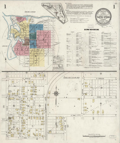 Sanborn Fire Insurance Map from Tarpon Springs, Pinellas County, Florida (1926), Sheet #0001 - Complete Map Set gallery image, historic Sanborn map, vintage wall art, Florida Florida