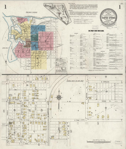 Sanborn Fire Insurance Map from Tarpon Springs, Pinellas County, Florida (1926), Sheet #0001 - Complete Map Set gallery image, historic Sanborn map, vintage wall art, Florida Florida