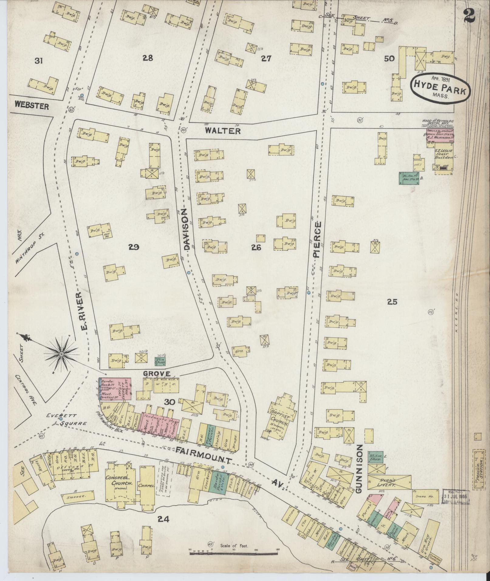 Sanborn Fire Insurance Map from Hyde Park, Norfolk County, Massachusetts (1891), Sheet #0002 - Complete Map Set gallery image, historic Sanborn map, vintage wall art, Massachusetts Massachusetts