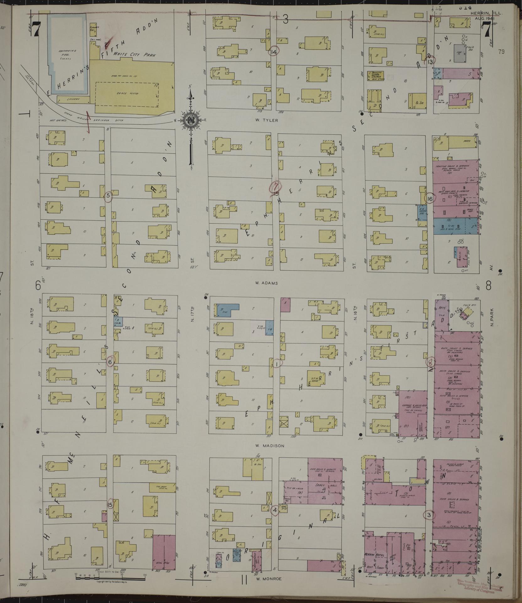 Sanborn Fire Insurance Map from Herrin, Williamson County, Illinois (1947), Sheet #0007 - Historic Sanborn Fire Insurance Map Print, vintage old map wall art, antique decor, genealogy gift, Illinois Illinois map