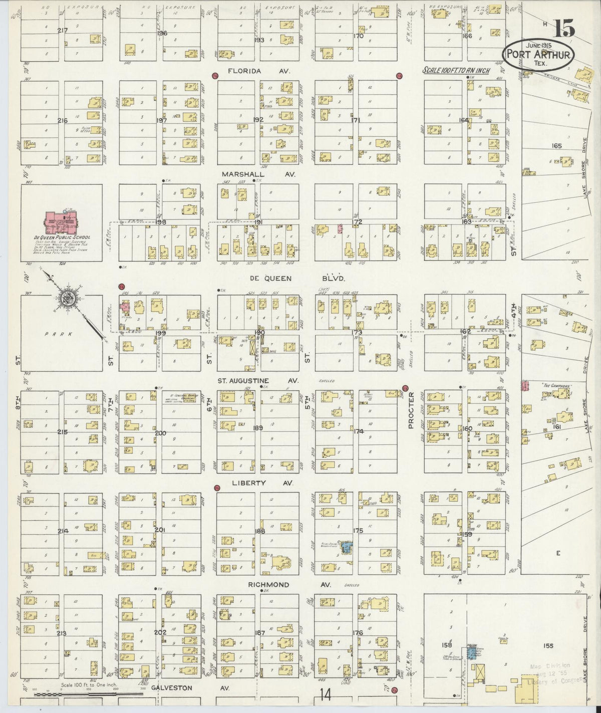 Sanborn Fire Insurance Map from Port Arthur, Jefferson County, Texas (1915), Sheet #0015 - Historic Sanborn Fire Insurance Map Print, vintage old map wall art, antique decor, genealogy gift, Texas Texas map
