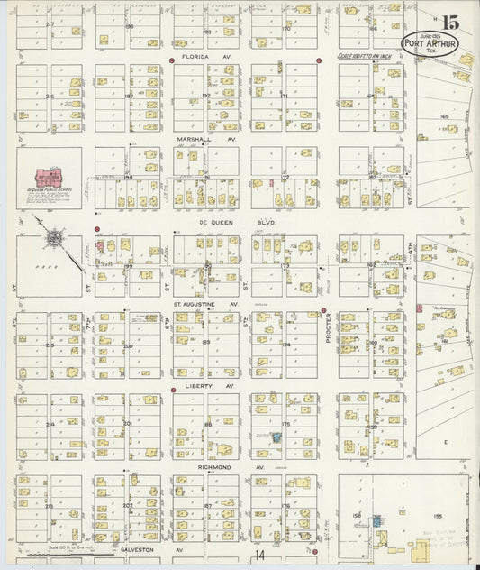 Sanborn Fire Insurance Map from Port Arthur, Jefferson County, Texas (1915), Sheet #0015 - Historic Sanborn Fire Insurance Map Print, vintage old map wall art, antique decor, genealogy gift, Texas Texas map