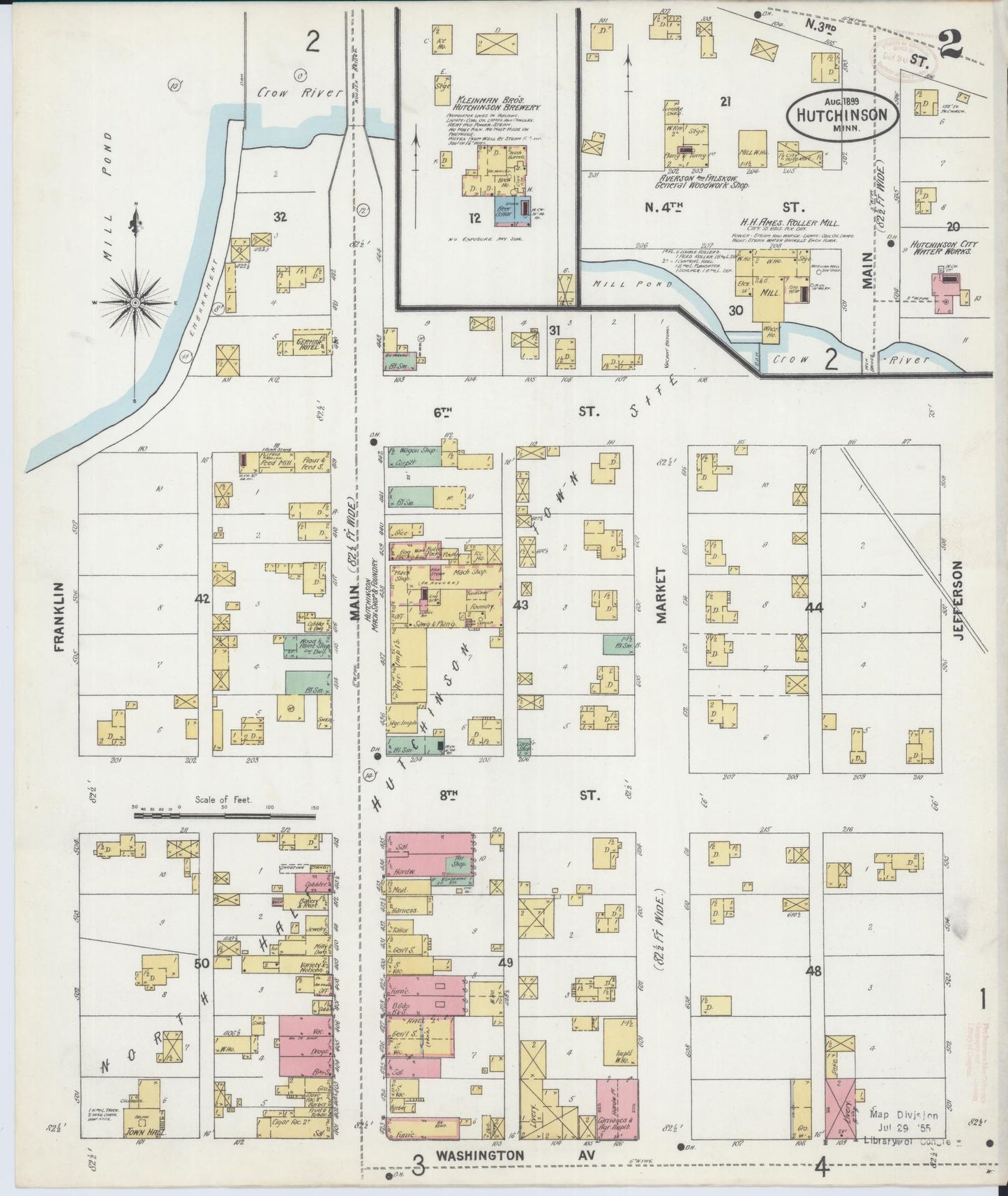 Sanborn Fire Insurance Map from Hutchinson, Mcleod County, Minnesota (1899), Sheet #0002 - Complete Map Set gallery image, historic Sanborn map, vintage wall art, Minnesota Minnesota