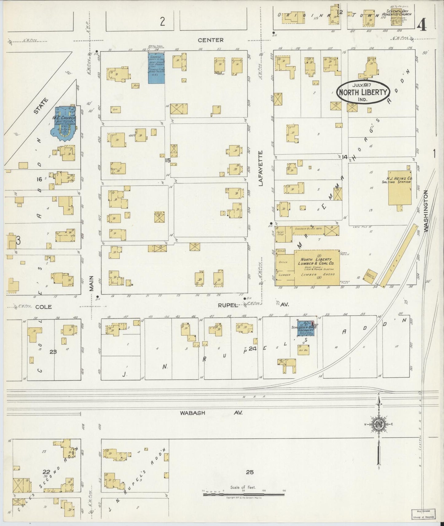 Sanborn Fire Insurance Map from North Liberty, Saint Joseph County, Indiana (1917), Sheet #0004 - Complete Map Set gallery image, historic Sanborn map, vintage wall art, Indiana Indiana